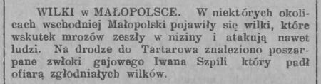 "Orędownik Ostrowski" z roku 1922 - notka o gajowym, którego zjadły wilki