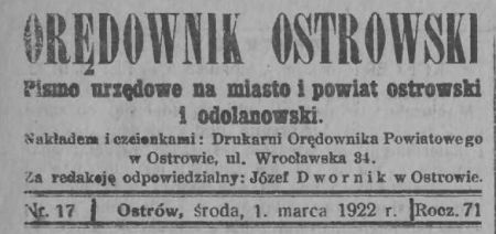 "Orędownik Ostrowski" z roku 1922